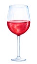 Watercolor illustartion of a glass with red wine on white background
