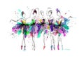 Watercolor illustation. Watercolor silhouettes of ballerinas. Bright spray. Dance. Prima ballerina.