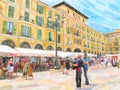 Watercolor illustratiion of Palma de Mallorca. Spain