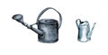 watercolor illustratin. set of metal watering can for watering flowers, retro tools for the garden. isolated on a white background Royalty Free Stock Photo