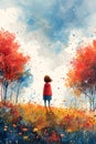Watercolor Illustration of Abstract person in Autumn. Ai