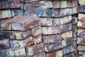 Abstract section of stacked bricks made of mud