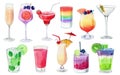 Watercolor illustration with alcohol cocktails isolated on white background. Color fruit drink in glass. Royalty Free Stock Photo