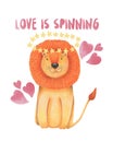 Watercolor illustration animal cute lion on a white background, heart,star,clouds. Hand draw illustration. Valentine`s card. Royalty Free Stock Photo