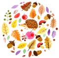 Watercolor illustration of autumn background from leaves and mushrooms