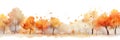 Watercolor illustration, autumn banner landscape, fall mood, falling orange leaves
