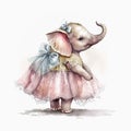 Cute Pink Baby Elephant in Watercolor Dresses and Accessories AI Generated