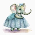 Watercolor Illustration of a Baby Elephant in Fashionable Outfits and Headbands