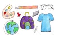 Watercolor illustration back to school learn set