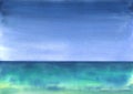 Watercolor illustration, background with blue sky and azure, turquoise sea or ocean from the SURFING collection. For