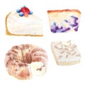 Watercolor illustration of bakery products for a bakery or cafe, isolated on white background.