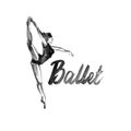 Watercolor illustration ballerina icon in dance. Design poster ballet school, studio