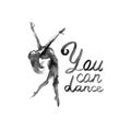 Watercolor illustration ballerina icon in dance. Design poster ballet school, studio