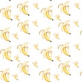 Watercolor illustration of a banana seamless pattern