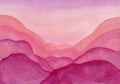 Beautiful abstract background design in vibrant pink and purple colors, watercolor sunset colors and mountains shapes