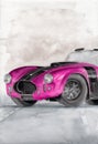 Watercolor illustration of a beautiful old magenta car Royalty Free Stock Photo