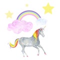 Watercolor illustration of beautiful Unicorn vector illustration