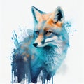 Watercolor illustration with a beautiful young yellow fox. Generative AI