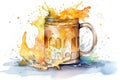 Watercolor Illustration of a Beer Mug splash Royalty Free Stock Photo