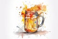 Watercolor Illustration of a Beer Mug splash Royalty Free Stock Photo