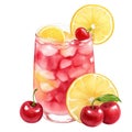 berry drink, fruit cocktail with ice, cherry lemonade with orange, isolated on a white background Royalty Free Stock Photo