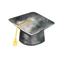 Watercolor illustration black graduate hat