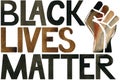 Watercolor illustration of Black lives matter BLM protest activism logo. A raised hand and slogan.