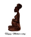 Watercolor illustration, black pregnant woman silhouette, Happy Mother`s Day
