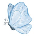 Watercolor illustration of a blue butterfly in a cartoon style. Captures the whimsical charm of a playful and vibrant insect. for