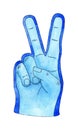 Watercolor illustration of a blue cheerleader glove.