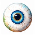 Watercolor Illustration of a Blue Eyeball with Visible Veins on White Background Royalty Free Stock Photo