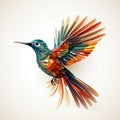 Watercolor illustration. Blue humming-bird flying and isolated on white background. rainbow bird. tropical colibri