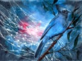Watercolor illustration of a blue jay on a tree branch Royalty Free Stock Photo