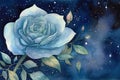 a watercolor illustration of a blue rose with a dreamy and ethereal effect