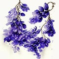 Watercolor illustration of blue wisteria flowers on a white background AI Generated