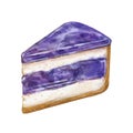 Watercolor illustration of a blueberry-lavender cake with jelly. The image of a dessert pastry. It is ideal for decorating bakery Royalty Free Stock Photo