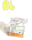 Watercolor illustration of books and letter B