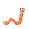 watercolor illustration. a bookworm wearing glasses. child-friendly style. for enhancing educational materials, book-related