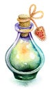 Watercolor illustration of bottle with poison