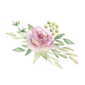 Watercolor illustration of a bouquet of light pink roses