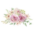 Watercolor illustration of a bouquet of light pink roses