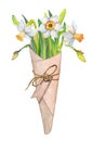 Watercolor illustration of a bouquet of white daffodils