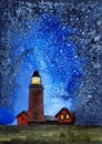 Watercolor illustration of Bovbjerg Fyr Lighthouse in Denmark