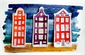 Watercolor illustration with bright houses
