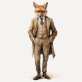 Vintage Watercolor Fox In Suit: Stylish And Realistic Figurine Art