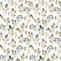 Watercolor illustration of brown leaves. Seamless pattern of dried leaves on white background