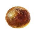 Watercolor illustration, bun. Rich pastries. Sesame seed bun