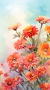 watercolor painting of flowers - zinnias