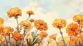 watercolor painting of flowers - yellow marigolds