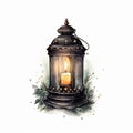 Watercolor illustration of a burning candle in a candlestick Royalty Free Stock Photo